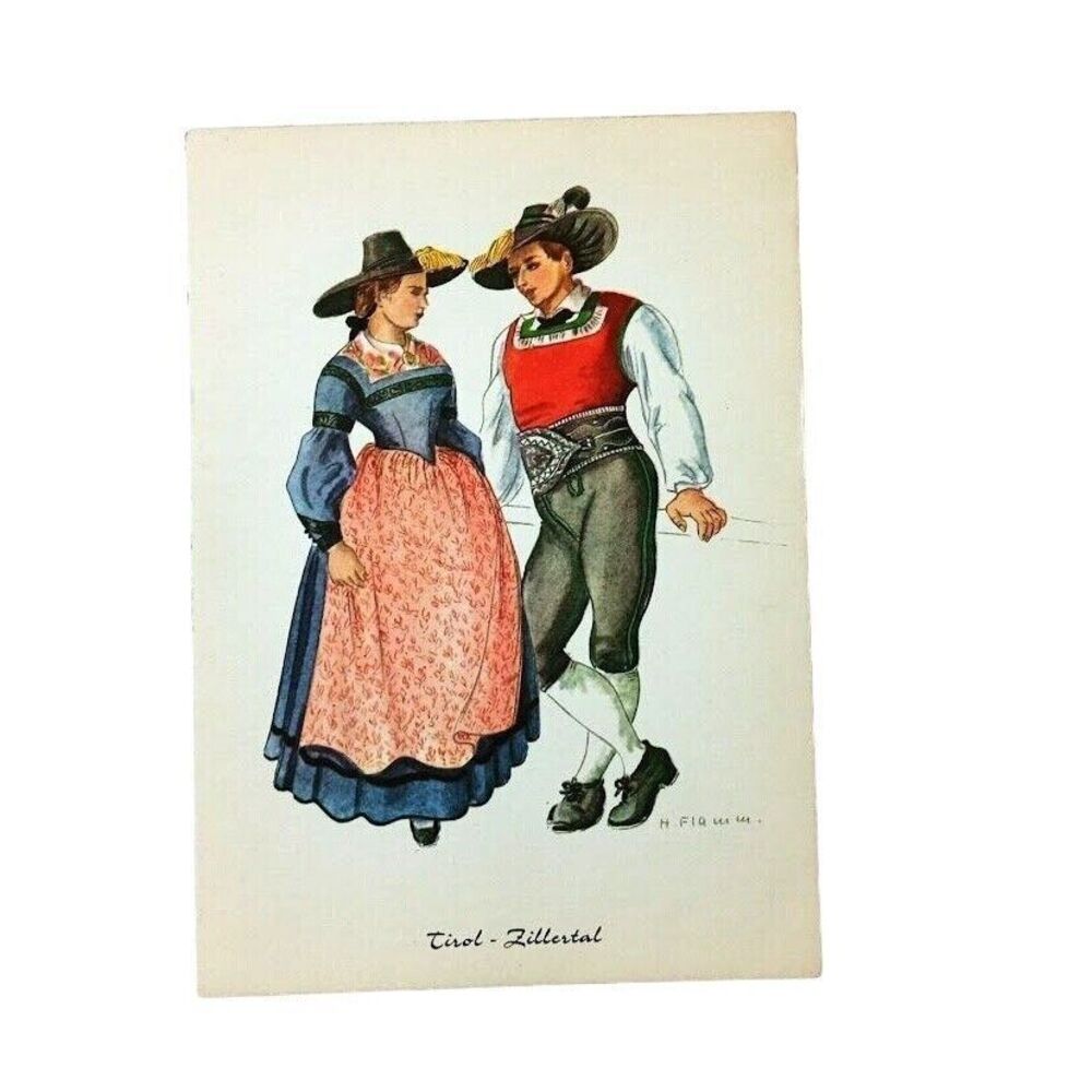 Austrian Tirol Zillertal Postcard Vintage Man Woman Color Unposted Austria